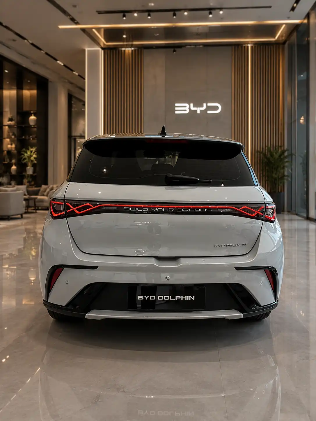 BYD Dolphin สีเทา มุมด้านหลัง